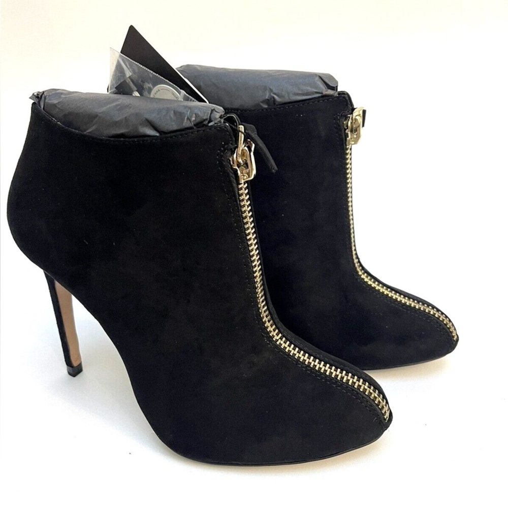 Zara Black Booties with Gold Zipper